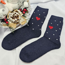 Ollike GYAPJÚ VASTAG női zokni szívecske mintás Kék, 38-41 76710