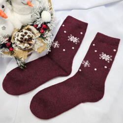 Ollike GYAPJÚ VASTAG női zokni hópihe mintás Bordó, 38-41 76744