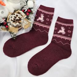 Ollike GYAPJÚ VASTAG női zokni rénszarvas mintás Bordó, 35-38 76748