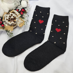 Ollike GYAPJÚ VASTAG női zokni szívecske mintás Fekete, 38-41 76708