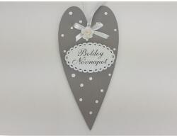 Díszített szív "Boldog Névnapot" táblával SZÜRKE