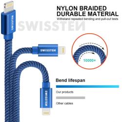 SWISSTEN Cablu de date Swissten textil USB / Lightning 20 m albastru