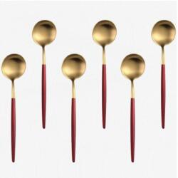 Pufo 6 db Pufo Luxury kanál kávéhoz, teához, desszerthez, rozsdamentes acél készlet, 13 cm, arany/piros (Pufo2413rosu)