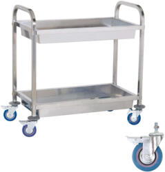 Acél pincérkocsi 2 polccal és mély polcokkal