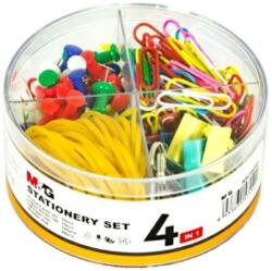 M&G Set office 4 in 1 cu pioneze colorate, panou pluta, clipsuri colorate de 19 mm, agrafe colorate #3 si elastice galbene, M&G ASC99380 Agrafa
