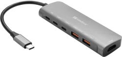 Sandberg Docking Station USB-C T-MLX59563 - USB-C, USB-A, HDMI, PD 100 W, Argintiu (T-MLX59563) - vexio