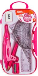 Deli Trusa geometrie Deli DLEG30204, 7 piese, cutie plastic, Roz (DLEG30204/ROZ)