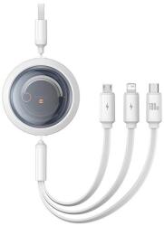Baseus Free2draw Adatkábel 3in1 USB-Lightning/MicroUSB/Type-C, 100W, Gyorstöltő, 110 cm, Csévélhető Fehér