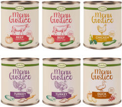 Lukullus 6x800g Lukullus "Menu Gustico" nedves konzerv kutyatáp vegyes próbacsomag 4 fajtával: 2x pulyka, 2x marha, 1 csirke, 1x kacsa