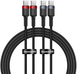 Baseus Cafule Adatkábel 2db Type-C-Type-C, 100W, PD Gyorstöltő, 200 cm, Cipőfűző Sötétszürke/Piros