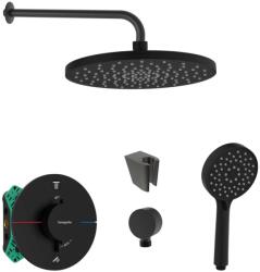 SANITINO - Zuhanyszett termosztáttal és Hansgrohe rejtett testtel, kielle kiegészítőkkel, matt fekete SANI21HKK418 (SANI21HKK418)