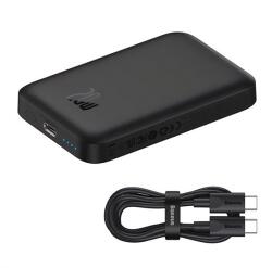 Baseus Magnetic Mini Air Vésztöltő Type-C Aljzat 6000 mAh, 20W, Gyorstöltő, Wireless, MagSafe + Type-C Kábel Fekete