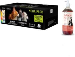 Pet Republic PetRepublic nedves macskaeledel darabok finom szószban MIX hús és hal ízben 48x85g + Lab-V lazacolaj 100% minden korosztályú kutyáknak és macskáknak 1000 ml hidegen sajtolva