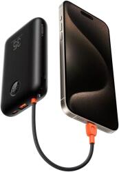 VEGER K2 W2068 Powerbank 1xUSB-A És 1xUSB-C Csatlakozással Beépített Type-C És Lightning Kábellel 20000 mAh 35W PD QC3.0-Fekete