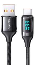 USAMS U78 Adatkábel USB-Type-C, 65W, PD Gyorstöltő, 120 cm, Cipőfűző, LED Kijelző Fekete
