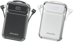 Awei P89K Powerbank 10000 mAh 38.5W + Kábel PD/Lightning-Fekete