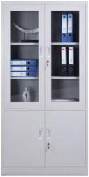 Plus Mobilier Dulap metalic Design 4 rafturi si 2 usi sticla 800x400x1800 mm (LxlxH), Neasamblat, PLUS (61003857) Dulap arhivare