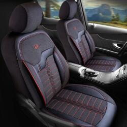 Panda Set Huse Scaune Auto pentru Fiat Albea - Panda Londra, cu fermoare pentru bancheta rabatabila, negru cu cusatura rosie, 11 piese