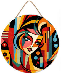 Figured Art Set pictura pe numere rotunda, pe lemn, Portret de femeie in stil Picasso, O30cm (RFA042)
