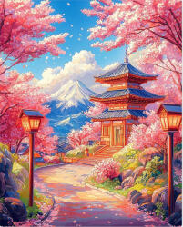 Figured Art Set pictura pe numere, cu sasiu, Drum de sakura spre pagoda, 40x50 cm (FA10563-Y)