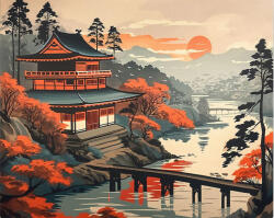 Figured Art Set pictura pe numere, cu sasiu, Vedere vintage cu pagoda, 40x50 cm (FA10551-Y)
