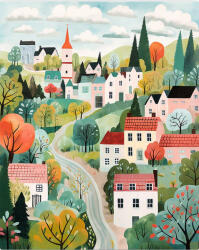 Figured Art Set pictura pe numere, cu sasiu, Orasel incantator verde, 40x50 cm (FA10515-Y)