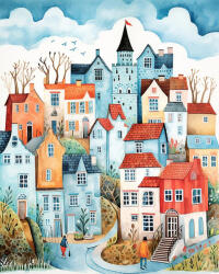 Figured Art Set pictura pe numere, cu sasiu, Orasel incantator bleu, 40x50 cm (FA10514-Y)