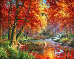 Figured Art Set pictura pe numere, cu sasiu, Peisaj de toamna cu barca, 40x50 cm (FA10021-Y)
