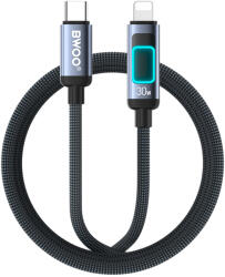 BWOO Lightning BWOO X324CL fonott gyors töltőkábel fénykijelzővel PD 27W USB-C - fekete