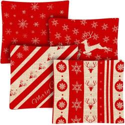 Ruhhy 4 darabos karácsonyi vörös len párnahuzat készlet, 45x45 cm (00025038) - emag