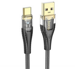hoco. U121 adatkábel (USB - Type-C, 2.4A, gyorstöltő, 120cm, LED jelzés, cipőfűző) FEKETE (U121_USB_C_B) (U121_USB_C_B)