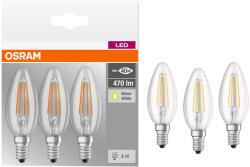 OSRAM Base filament LED izzó, gyertya forma, E14, 4W, meleg fényű 2700K, 3db