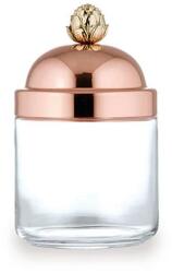 Ruffoni Fedős tárolóedény, Ruffoni, 0, 75 liter, Ø 9 cm, légmentesen záródó réz fedél, üveg anyagú, kézzel faragott bronz fogantyú, nem romlandó élelmiszerek tárolására alkalmas, átlátszó (8011)