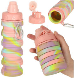  Szilikon összecsukható sport kulacs fogantyúval, 500 ml, szivárvány (KX3070)