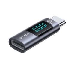 USAMS adapter (Type-C aljzat - Type-C, 100W, adatátvitel és töltés, LED kijelző) SÖTÉTSZÜRKE (SJ682TC01) (SJ682TC01) - aqua