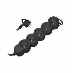 Virone Tápkábel Hosszabbító Ötszörös Lapos Dugóval 1, 5 m Fekete (ES-6/B/1)