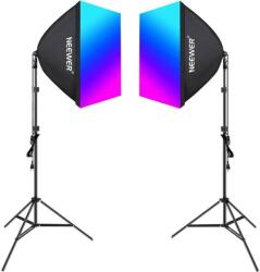 Neewer Kit Neewer NK800 două softbox-uri + becuri RGB 24W 2700-6500K + trepiede + barndoors