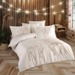 Class Home Collection Lenjerie cu reni de pat dublu Craciun cu broderie, Class Home, Noel ecru Lenjerie de pat