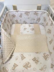  3 részes pamut/minky baba ágynemű szett - Bézs szivárvány maci