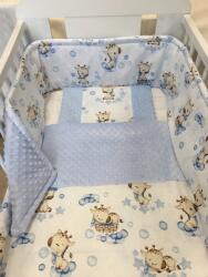  3 részes pamut/minky baba ágynemű szett - Kék zsiráf