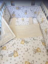  3 részes pamut/minky baba ágynemű szett - Bézs alvó macis