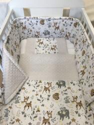  3 részes pamut/minky baba ágynemű szett - Szürke/fehér erdei állatok