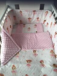  3 részes pamut/minky baba ágynemű szett - Rózsaszín balerina
