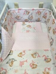  3 részes pamut/minky baba ágynemű szett - Rózsaszín sellő