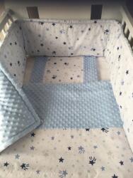 3 részes pamut/minky baba ágynemű szett - Kék csillagos