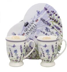 Queen Isabell Levendulás porcelán bögre szett kanállal 300 ml - 2 darabos - szív díszdobozban (IMO-CHH-W23LAV10-03917)