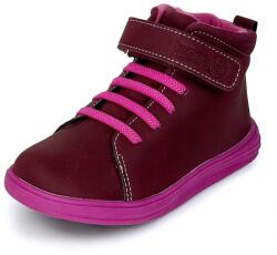 Bugga dívčí celoroční barefoot boty KAMA Burgundy B00200-07 | kotníková obuv na stahovací gumičku a suchý zip s flexibilní podrážkou - 28