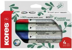 Kores Tábla- és flipchart marker készlet, kúpos, KORES Eco K-Marker, 4 különböző szín