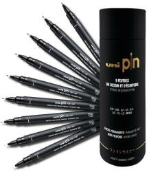 uni Rajzmarker készlet, UNI PIN Tube, 9 különböző vonalvastagság, fekete