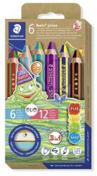 STAEDTLER Színes ceruza készlet, duo színű, hegyezővel, STAEDTLER Noris® junior 140, 6 különböző szín